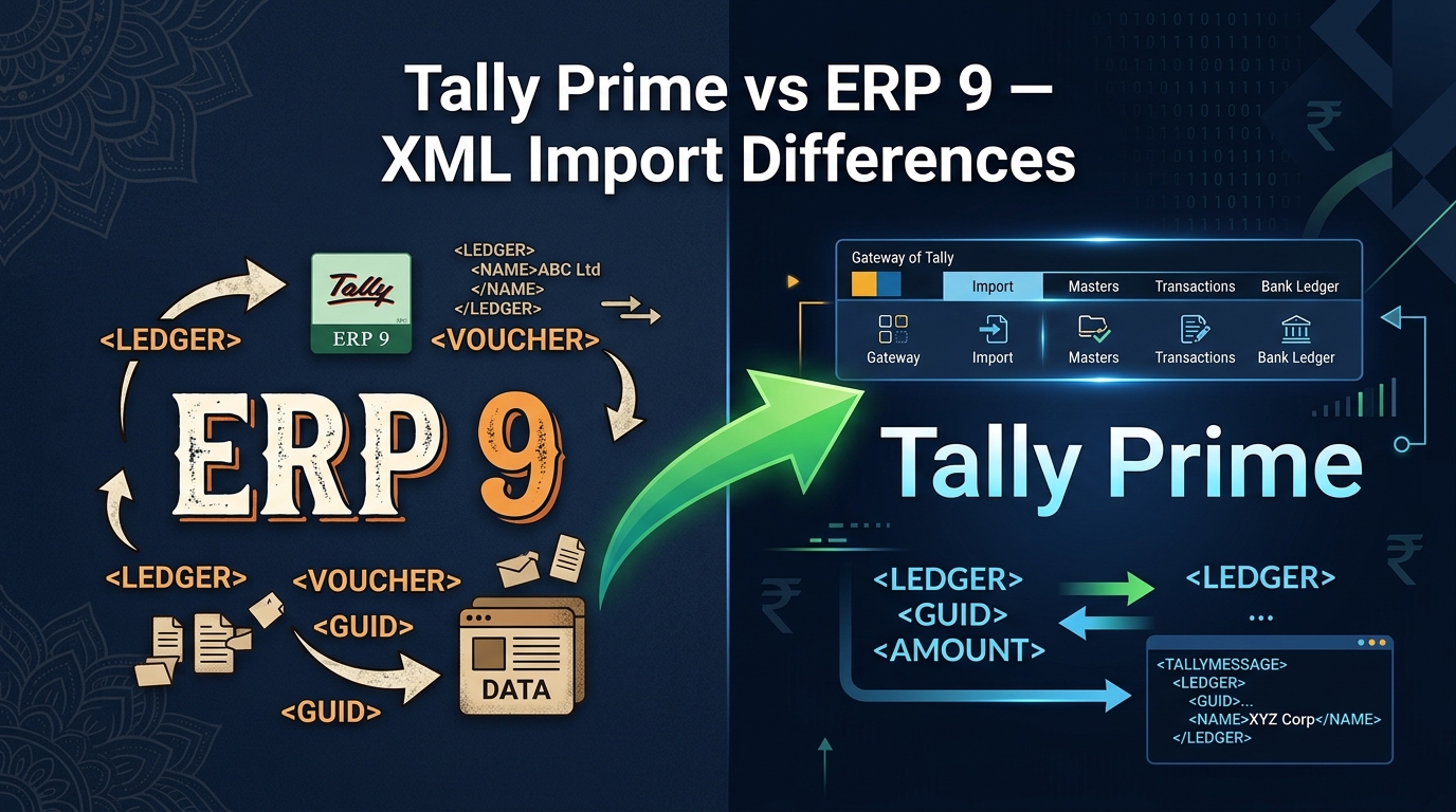 Tally Prime vs ERP 9 — XML Import Differences